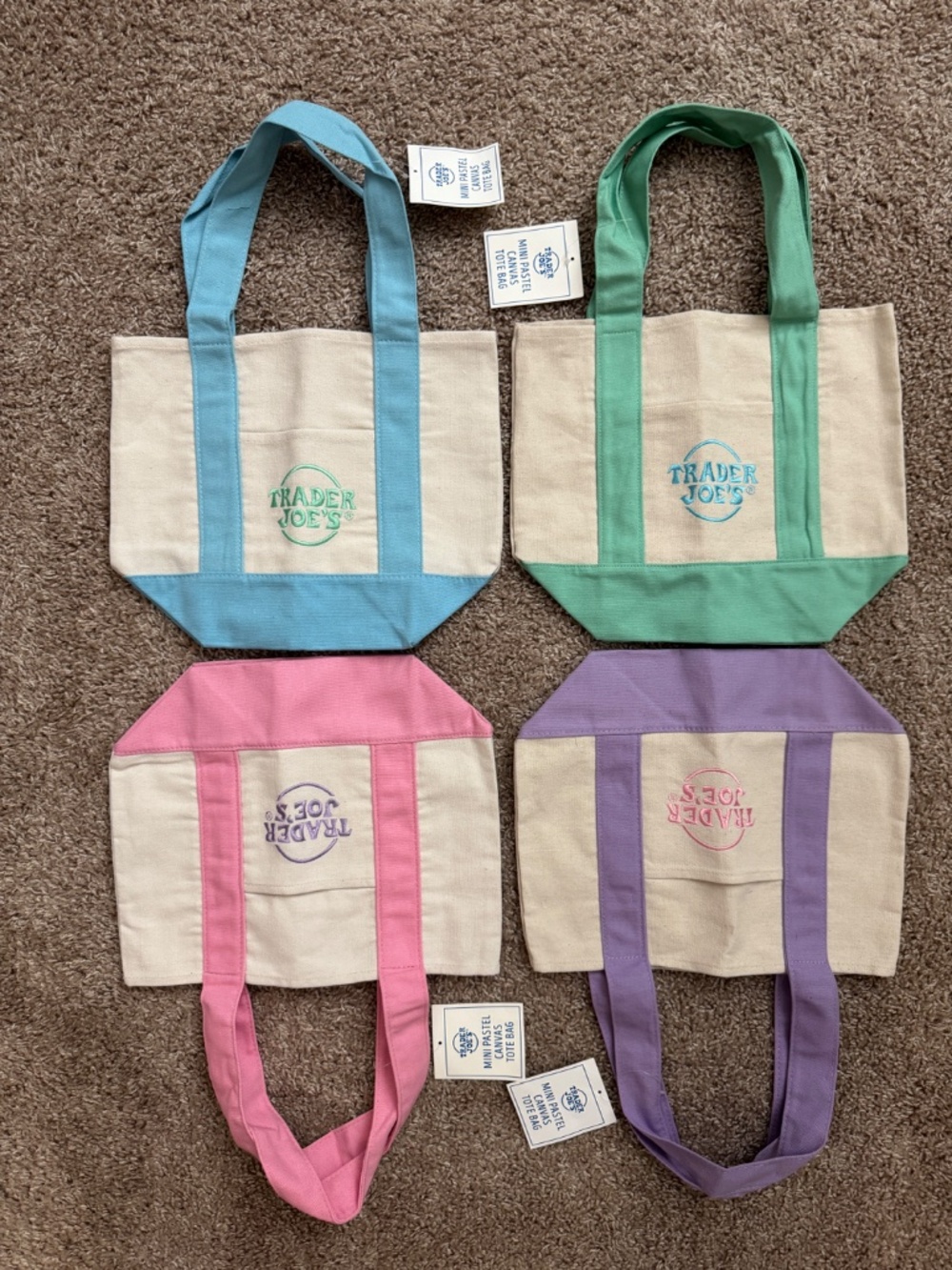Trader Joe's mini tote bags 4 pastel colors NWT